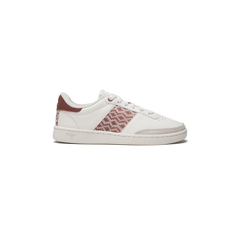 Beige and burgundy leather low top sneakers - N'go Saigon